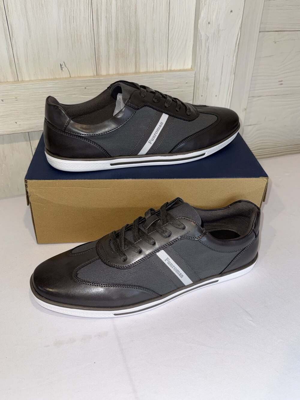 Funroman Men's Casual Lace-Up Sneakers, Gray
